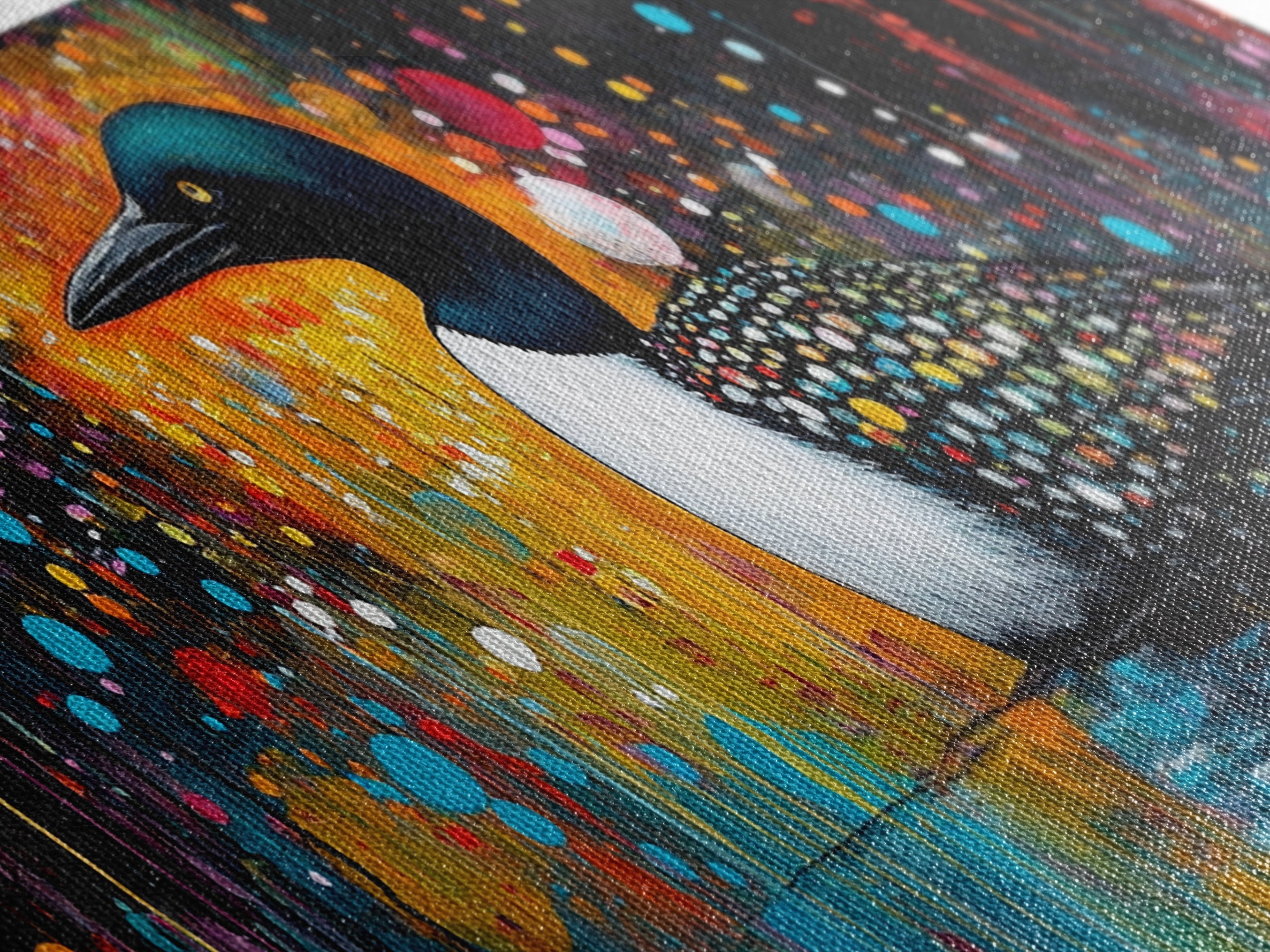 Abstract Loon Painting Canvas Print Colorful Wildlife Art Contemporary Wall Decor Rustic Lodge Artwork Bedroom or Living Room Accent