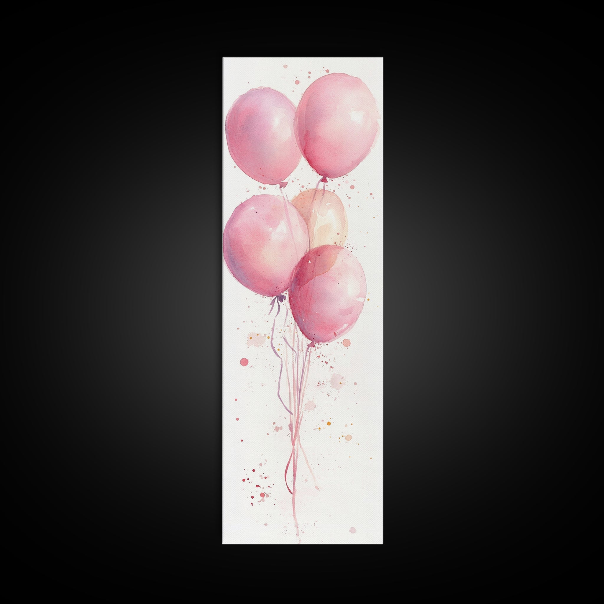 Floating Pink Balloons Framed Canvas Print Whimsical Cottagecore Light Pink Wall Art Minimalist Living Room Decor Boho Bedroom Artwork