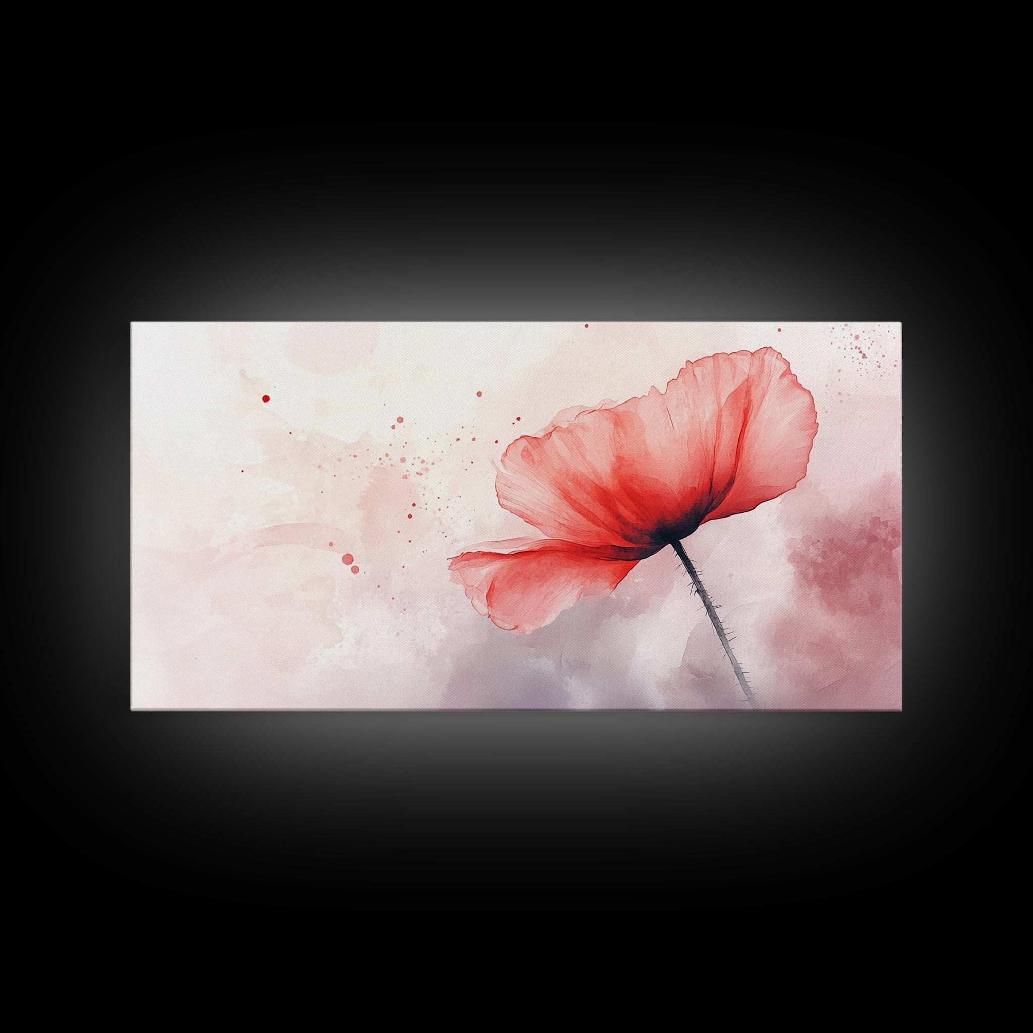 Watercolor Red Poppy Art Framed Canvas Print Minimalist Rustic Wall Decor Bedroom Art Wabi Sabi Cottagecore Living Room Artwork