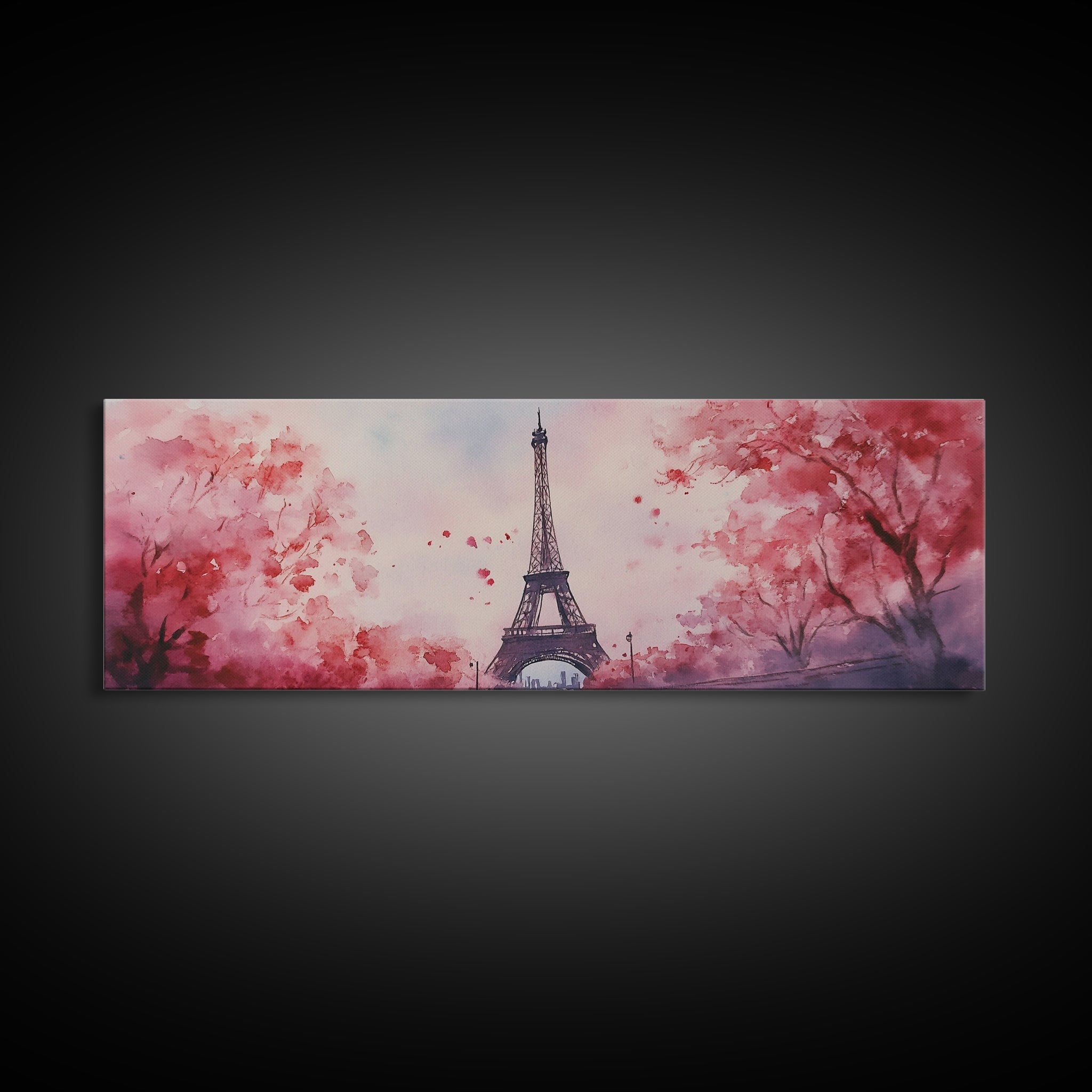 Eiffel Tower Canvas Print Pink Cherry Blossom Art Romantic Living Room Artwork Paris Decor Horizontal Bedroom Cottagecore Style