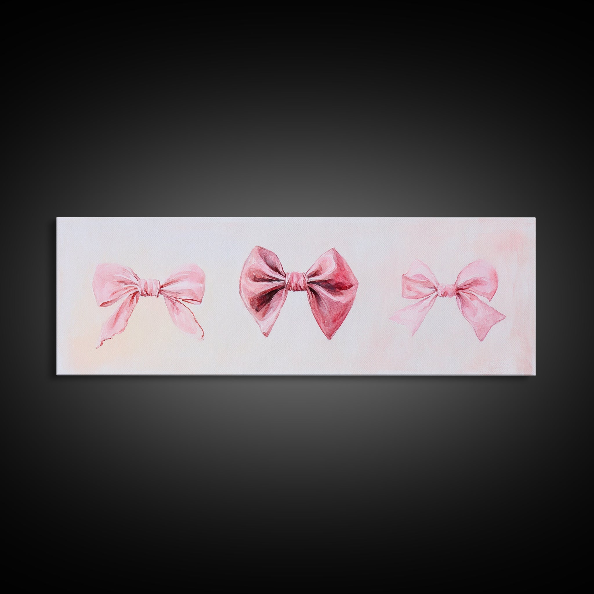 Pink Bows Canvas Print Light Wall Art Whimsical Cottagecore Decor Artistic Living Room Artwork Horizontal Bedroom Gift Idea