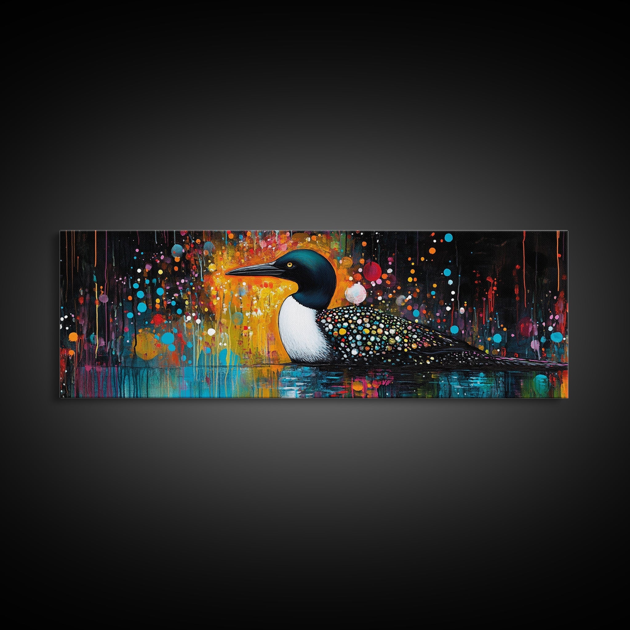 Abstract Loon Painting Canvas Print Colorful Wildlife Art Contemporary Wall Decor Rustic Lodge Artwork Bedroom or Living Room Accent