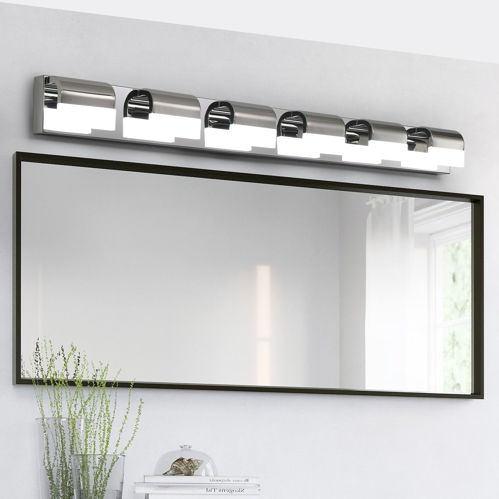 LED Bathroom Vanity Light | 3/4/5/6-Light Chrome Stainless Steel Wall Sconce with Acrylic Shade — Over Mirror, Moisture-Proof