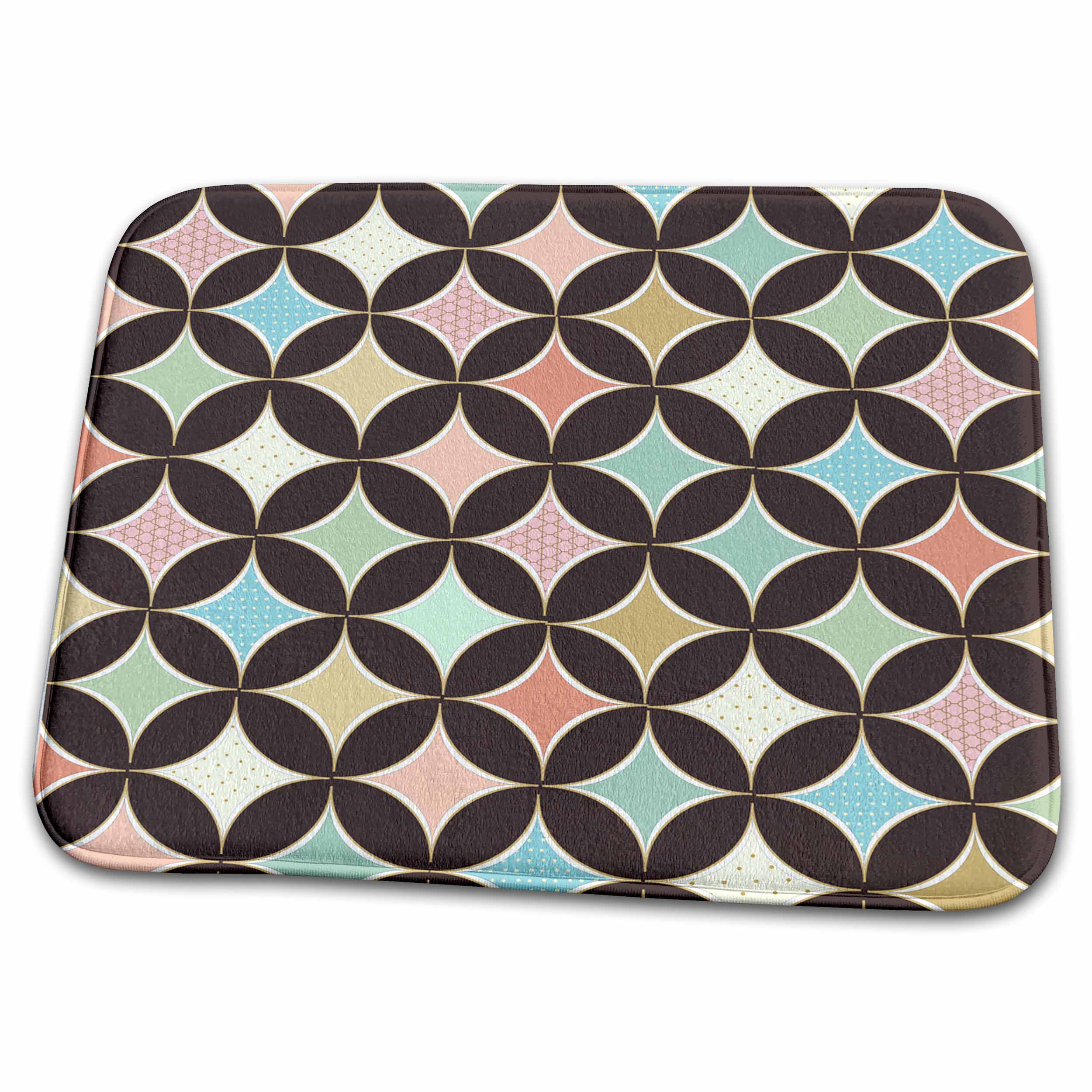 Dish Drying Mat - Pretty Pink, Blue, and Brown Patterned French Diamond Pattern Pattern