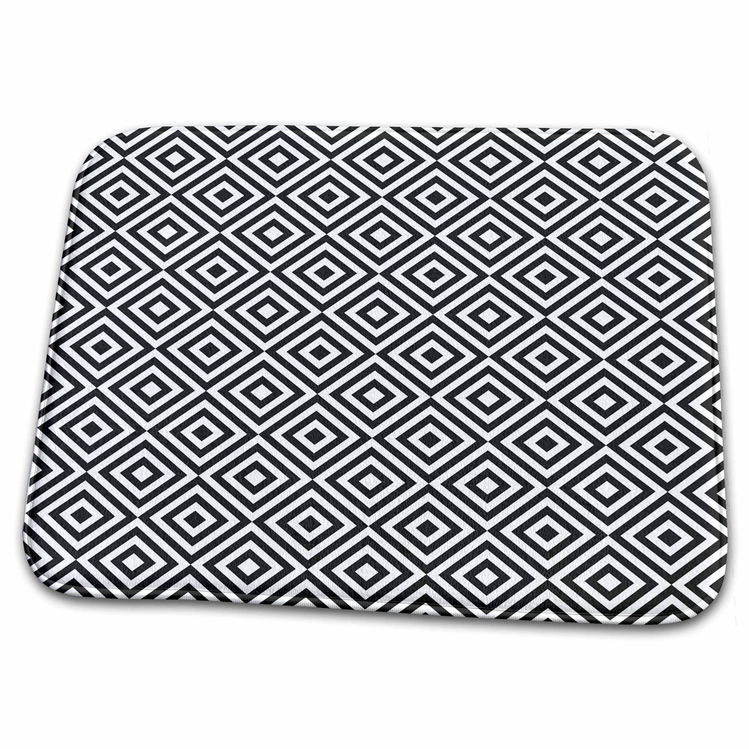 Dish Drying Mat - Black and White Diamonds In Diamonds Pattern Patterns