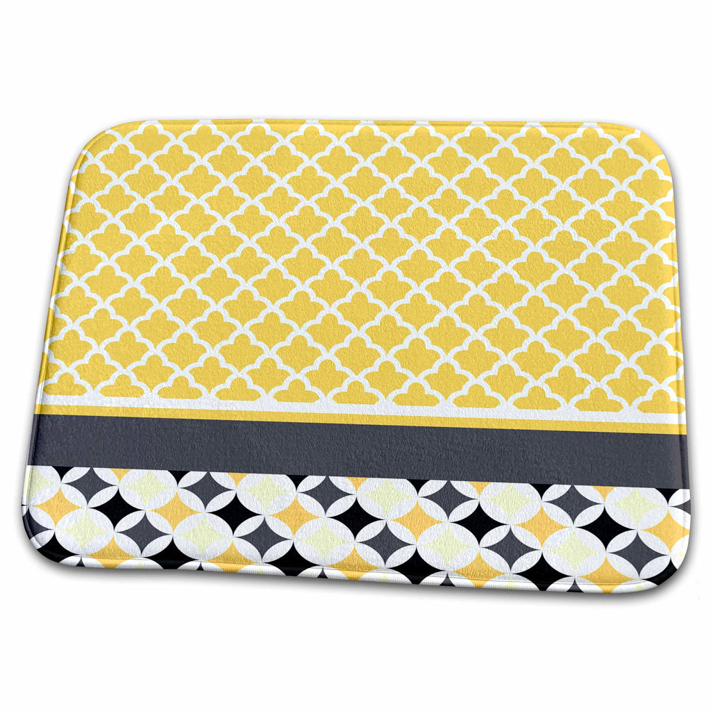 Dish Drying Mat - Gold and Blue Pattern With White Patterns