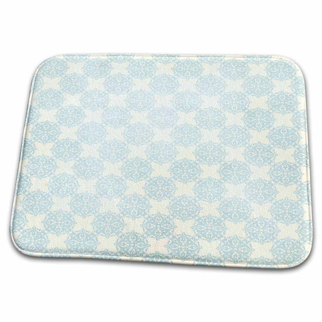Dish Drying Mat - Aqua and White Ornamental Circles Pattern Patterns