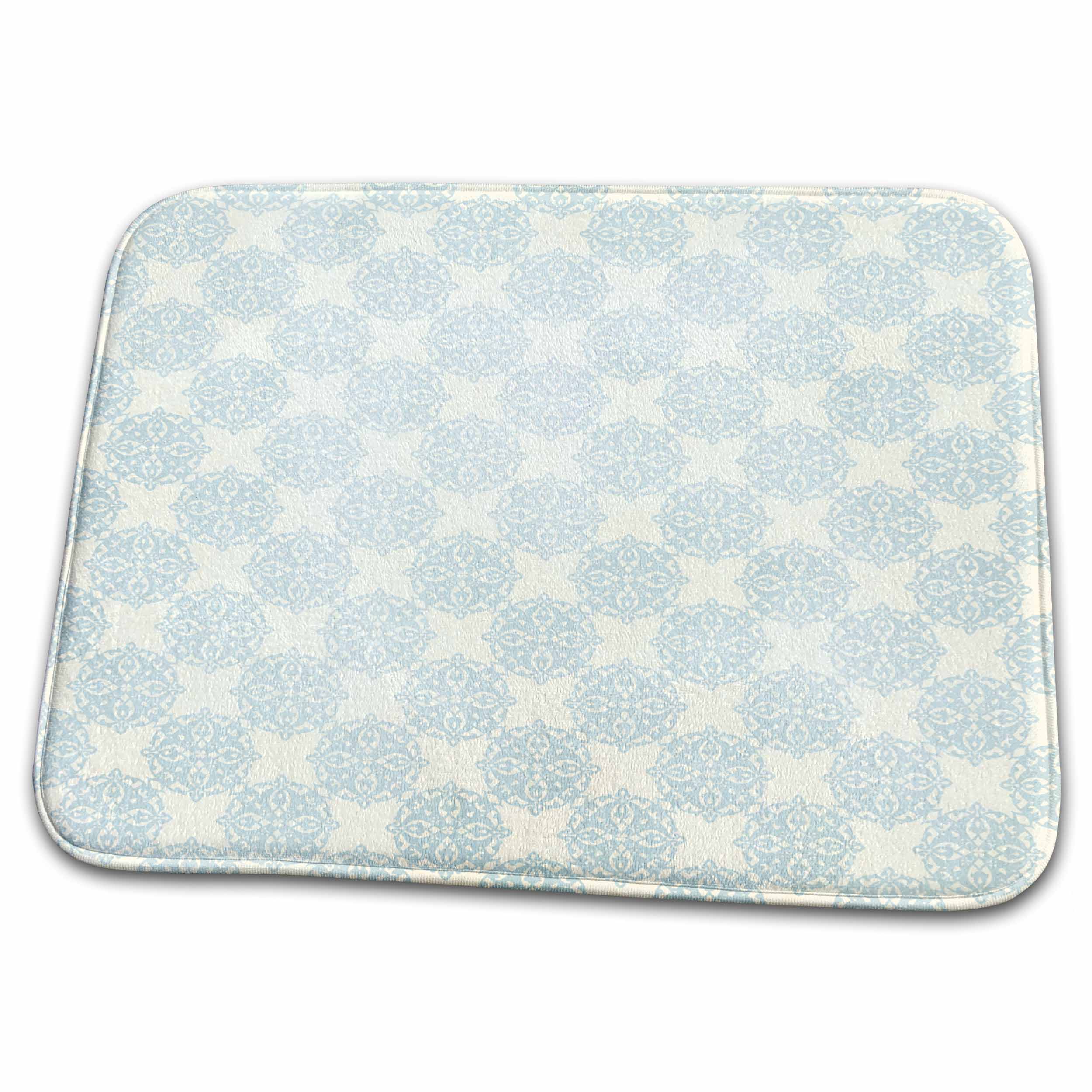 Dish Drying Mat - Aqua and White Ornamental Circles Pattern Patterns