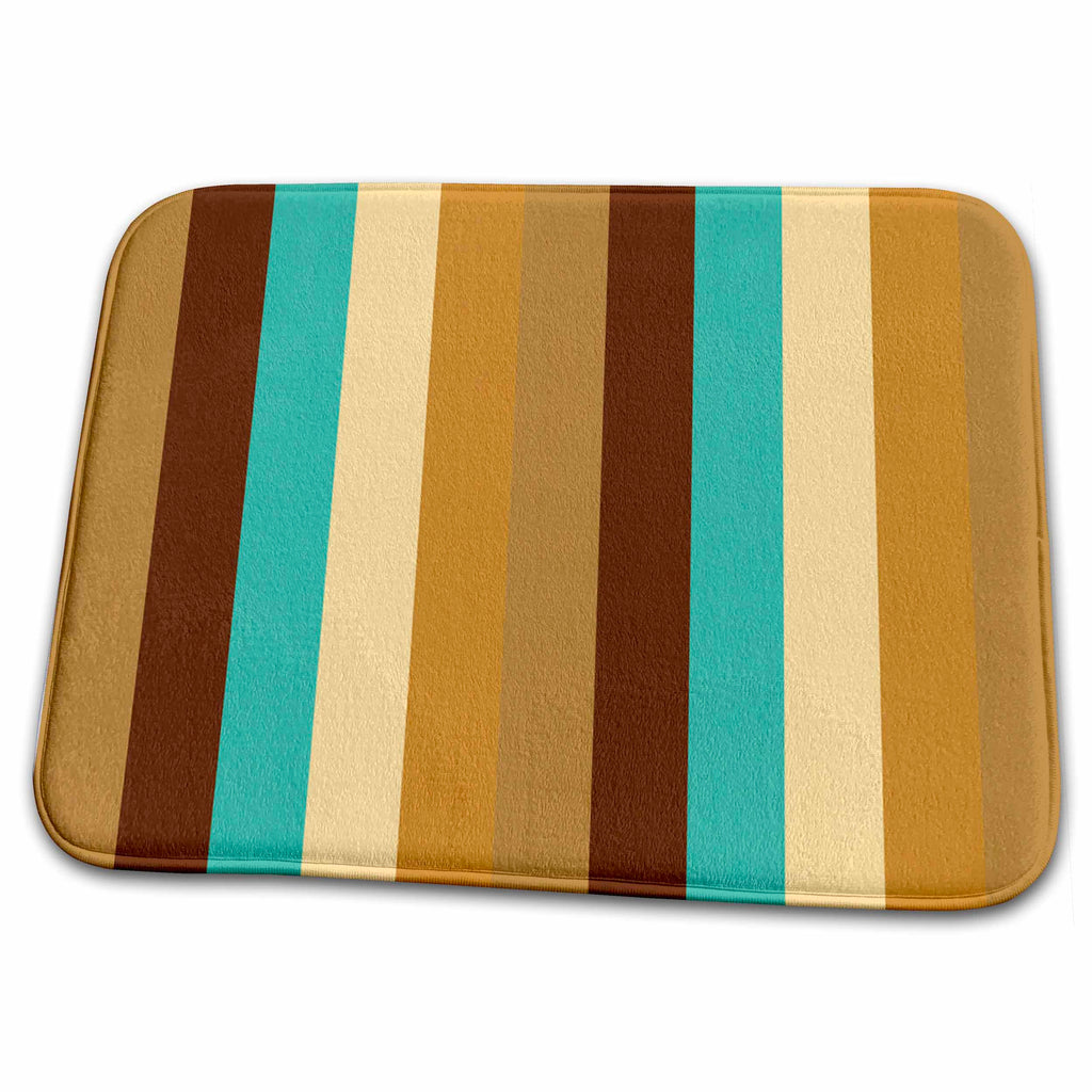 Dish Drying Mat - Stripes in Brown and Turquoise Stripes