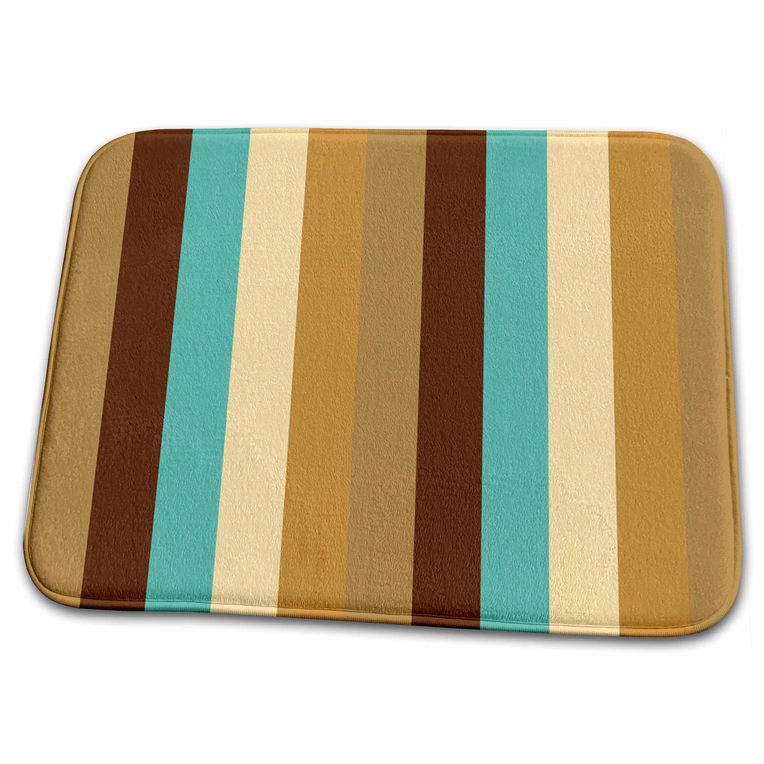 Dish Drying Mat - Stripes in Brown and Turquoise Stripes