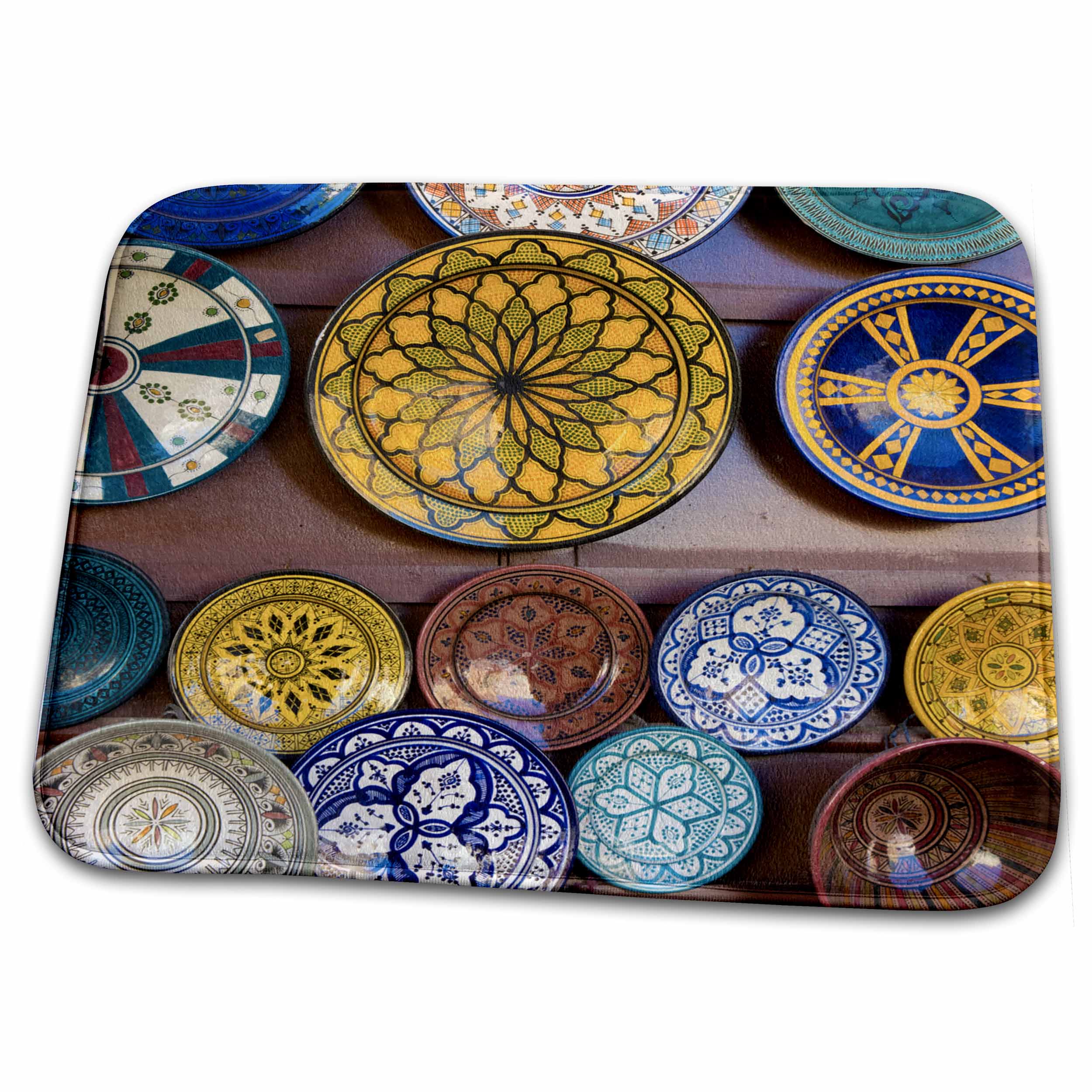 Dish Drying Mat - Meknes, Morocco, main square plates art work for sale to tourists Markets