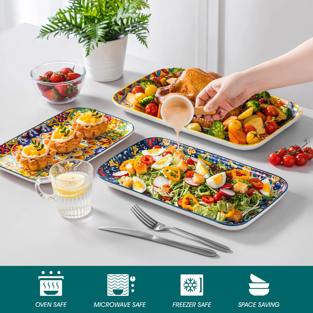MALACASA Ceramic Rectangular Plates Set For Salad And Desserts