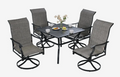 5 Pieces Patio Dining Set, Outdoor Furniture Table and Swivel Chairs Set, All Weather Garden Furniture Table Sets, Iron Patio Conversation Set with Umbrella Hole, For Lawn, Deck, Backyard