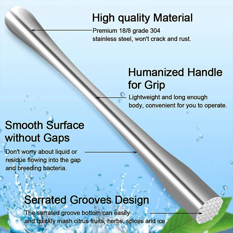 PGY 2Pcs Stainless Steel Cocktail Muddler with Bar Mixing Spoon Cocktail Muddler Long Drink Stirrer Bartender Bar Accessories
