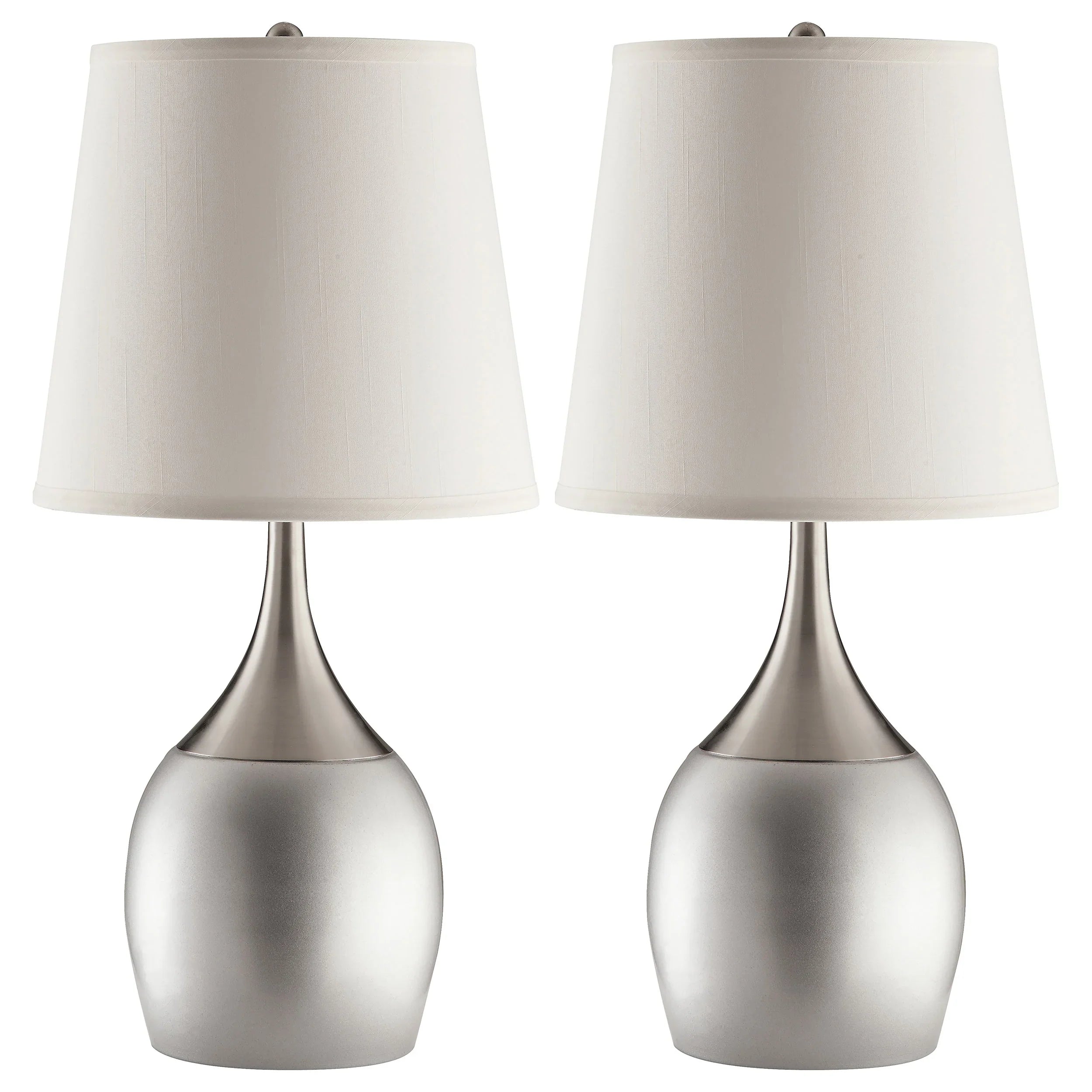 Urn Table Lamps (2-Pack) – Silver Chrome Base & Empire Fabric Shade | Classic Contemporary Bedside & Living Room Lamps