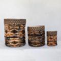 Wild Silk Shibori Basket - Stick Pattern - Onyx & Natural