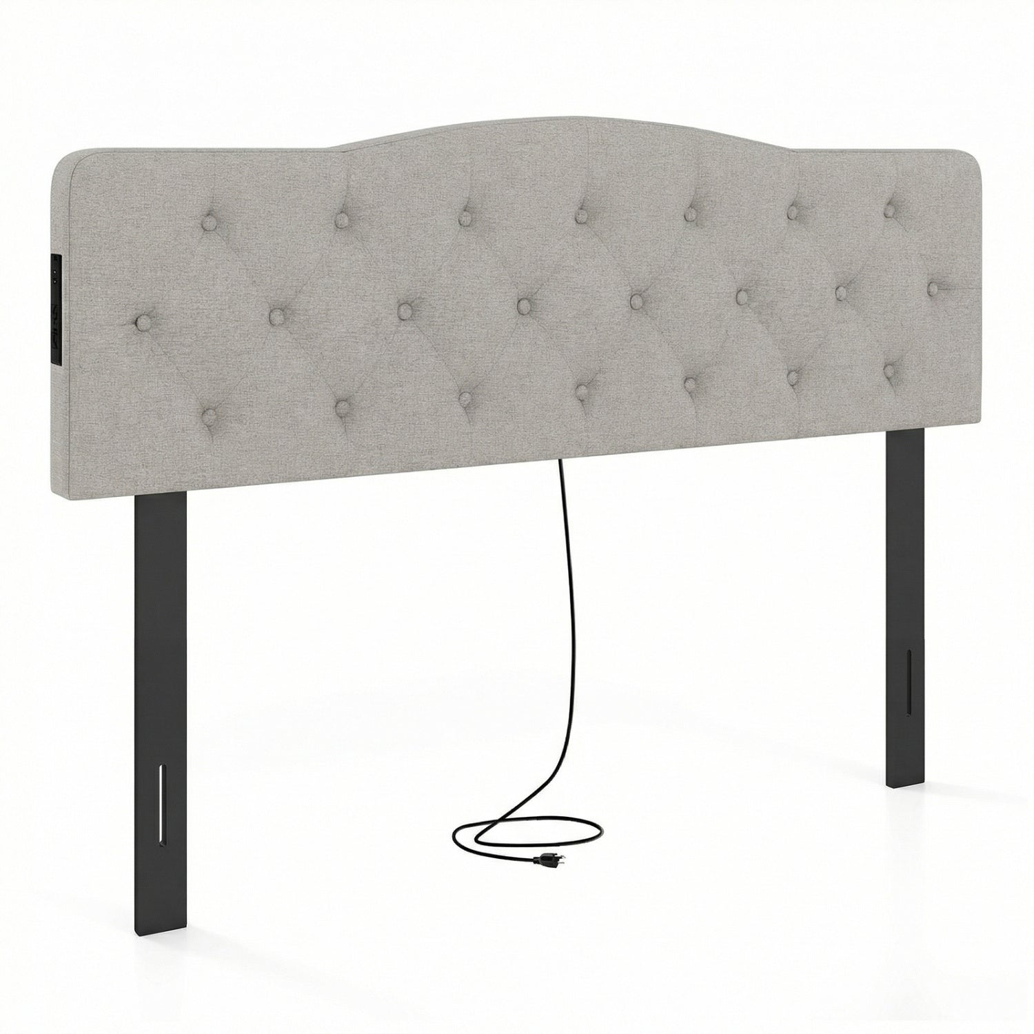 Tufted Upholstered Head Board for Queen and Full Size Bed with 2 AC Outlets