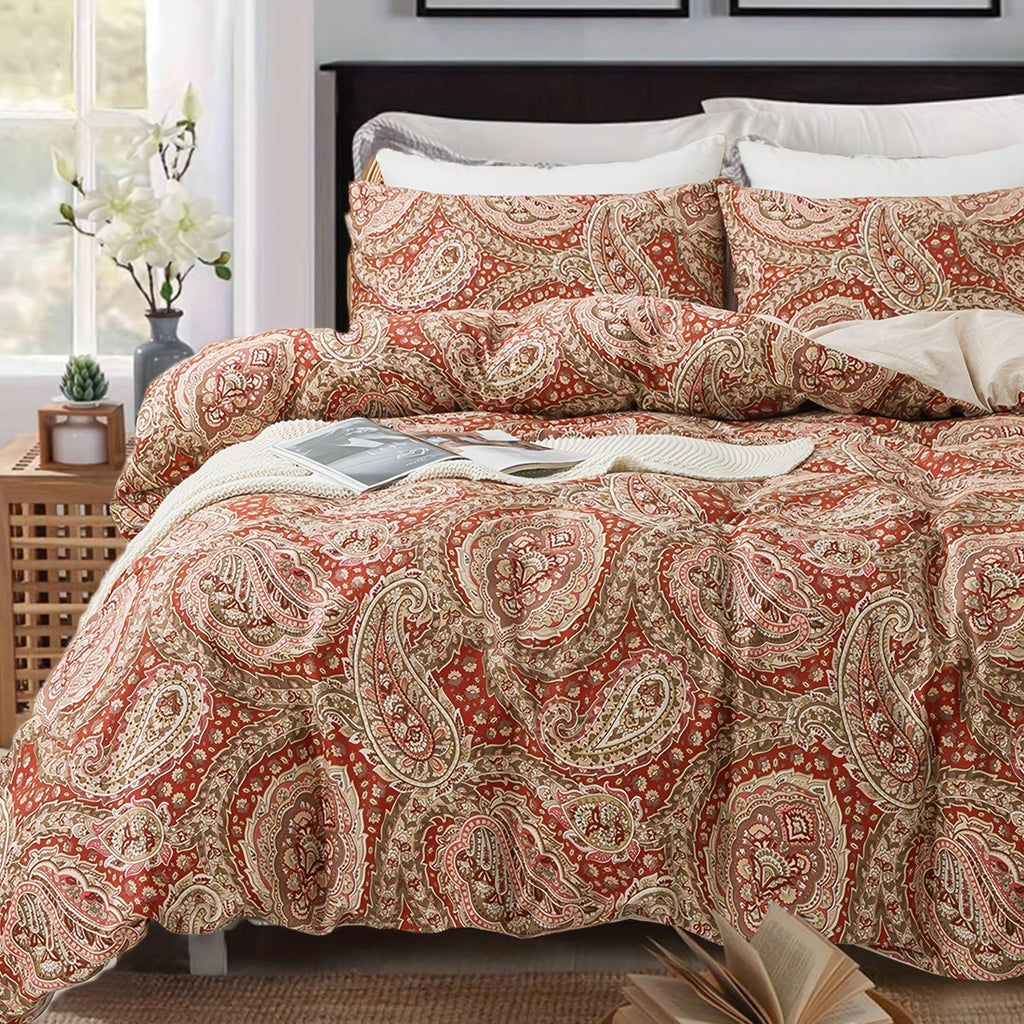 Percale Cotton Duvet Cover Set - 3-Piece Floral Botanical Bedding (Queen/King)