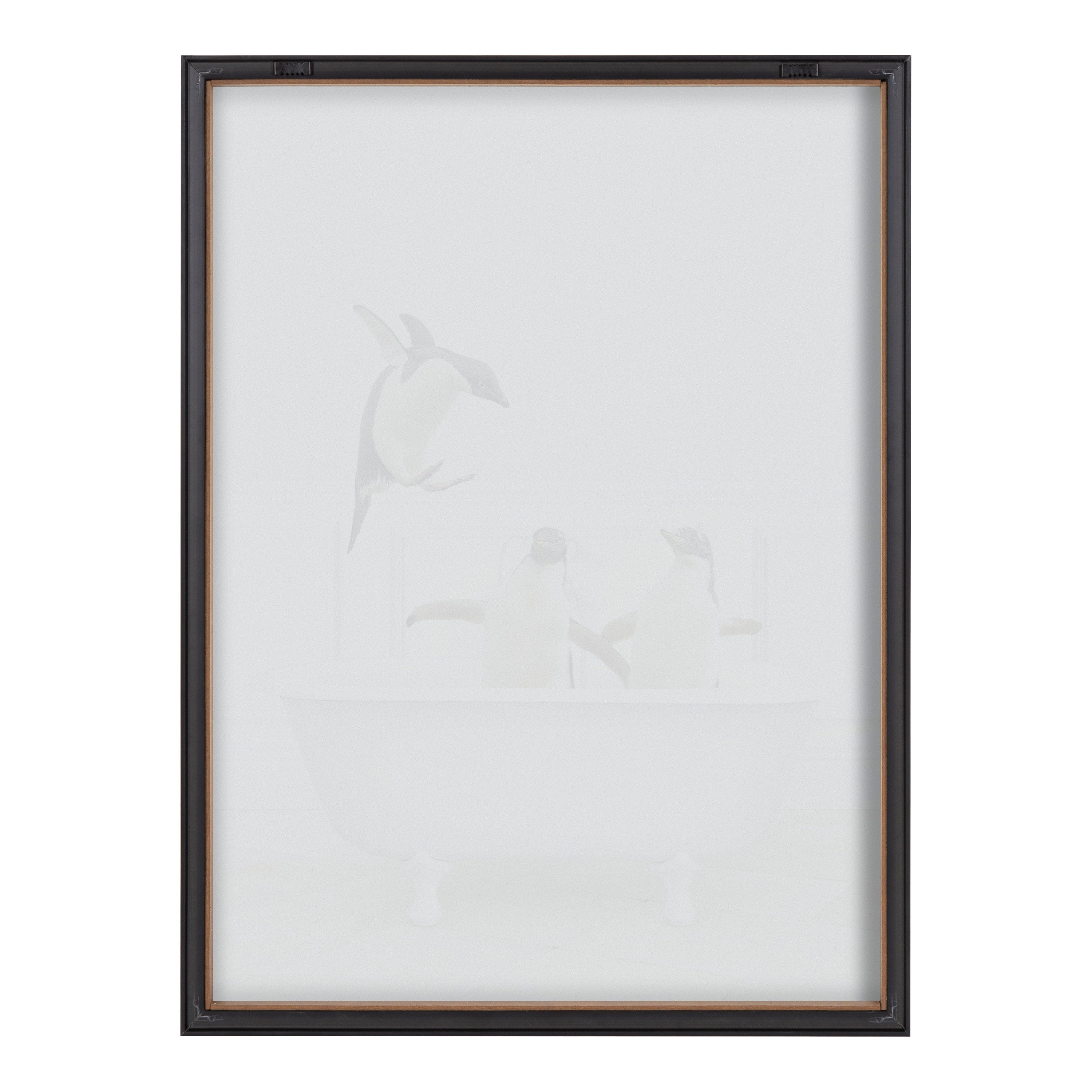 Blake Penguins Bathroom Framed Printed Glass by Amy Peterson Art Studio