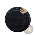 Black Ceramic Plate with Gold and Wood Rim Accents