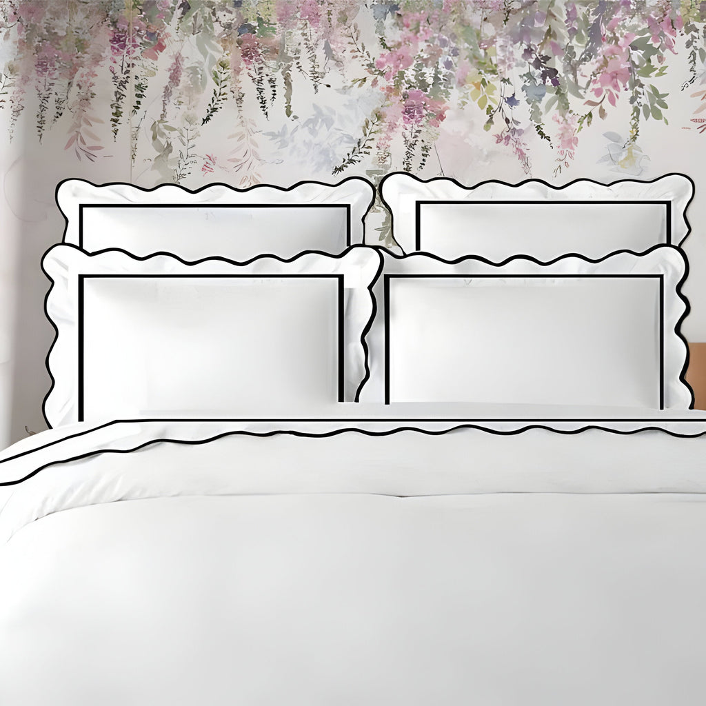 400TC Cotton Scallop Embroidery & Border Sateen Solid Duvet Cover Set