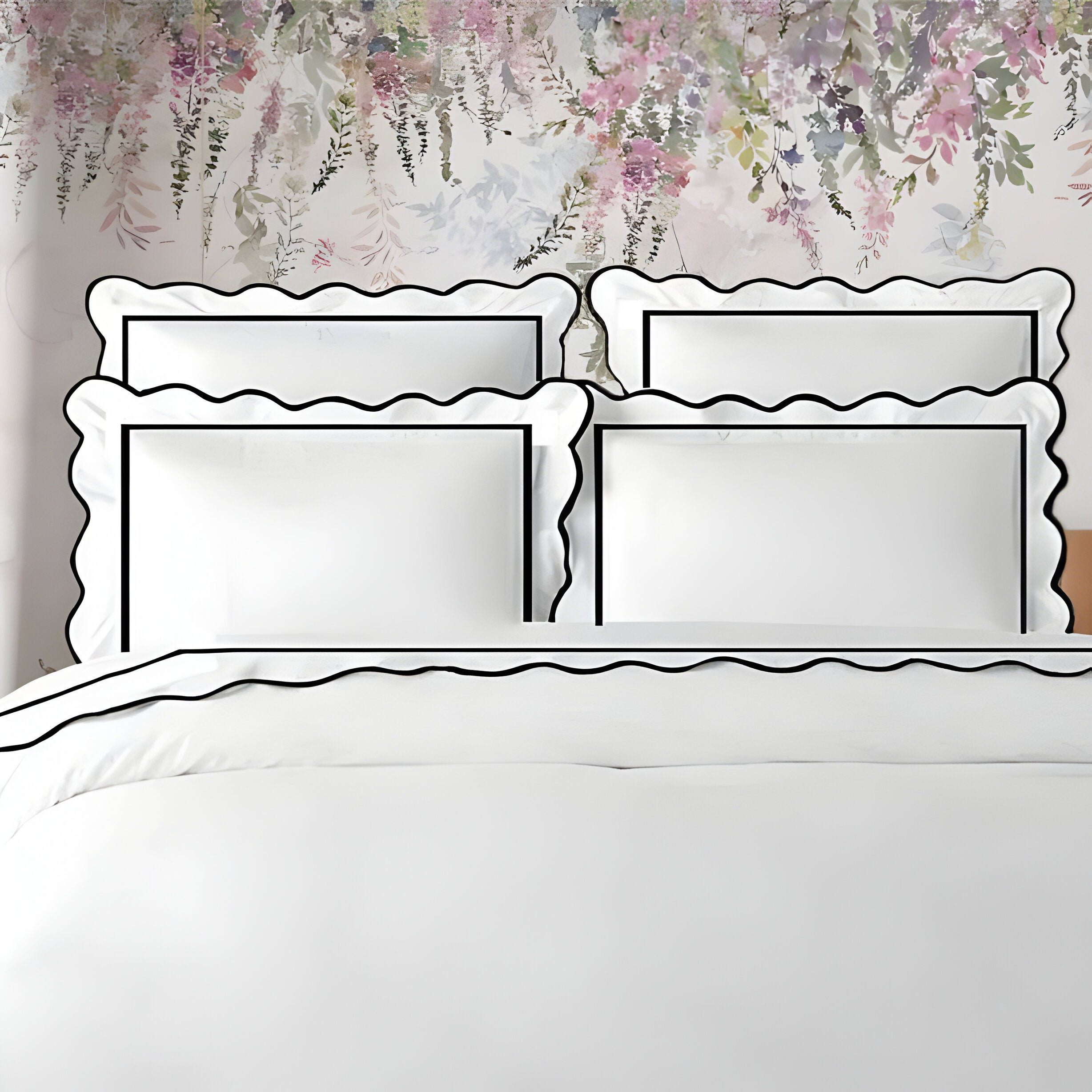 400TC Cotton Scallop Embroidery & Border Sateen Solid Duvet Cover Set