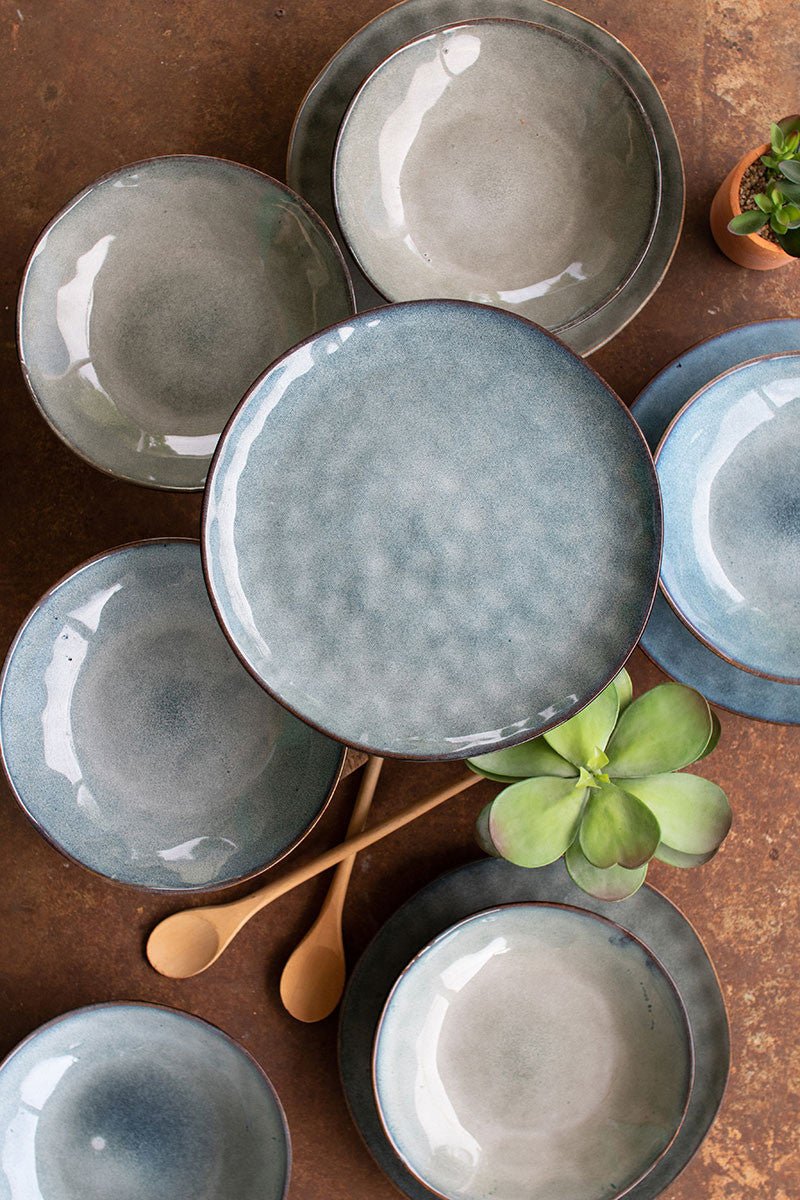 Blue Ceramic Dinner Plate & Bowl