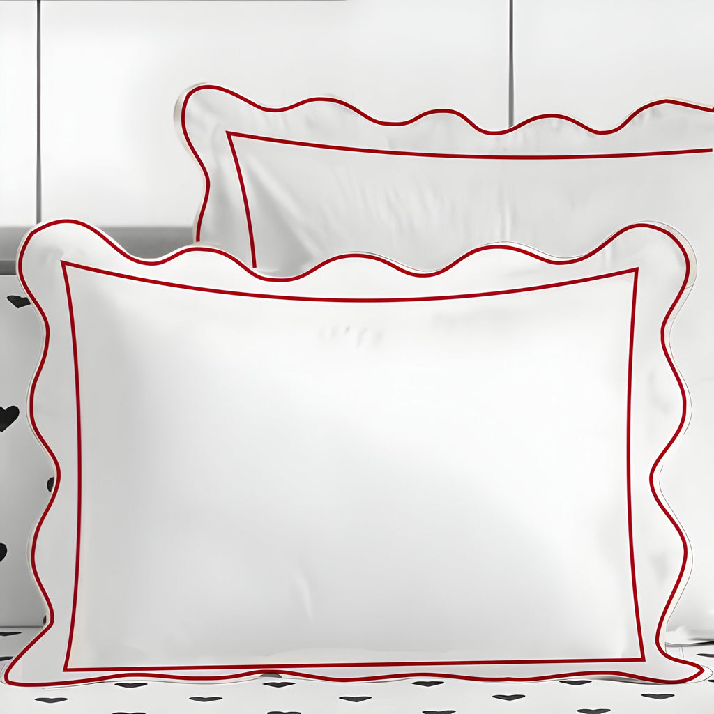 400TC Cotton Scallop Embroidery & Border Sateen Solid Duvet Cover Set