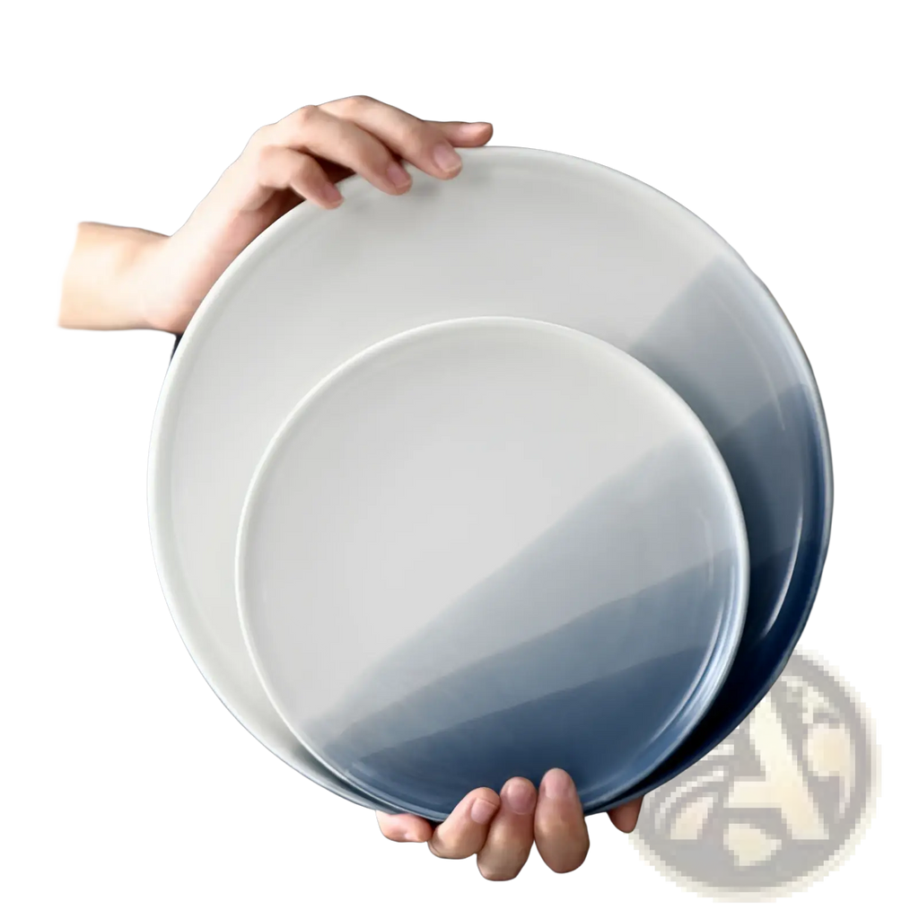Ceramic Gradient Blue Steak Plate and Bowl Set