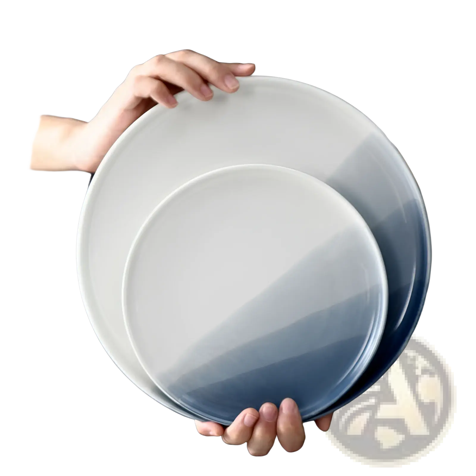 Ceramic Gradient Blue Steak Plate and Bowl Set
