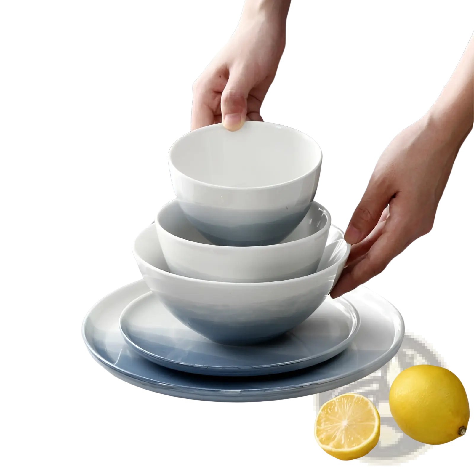 Ceramic Gradient Blue Steak Plate and Bowl Set