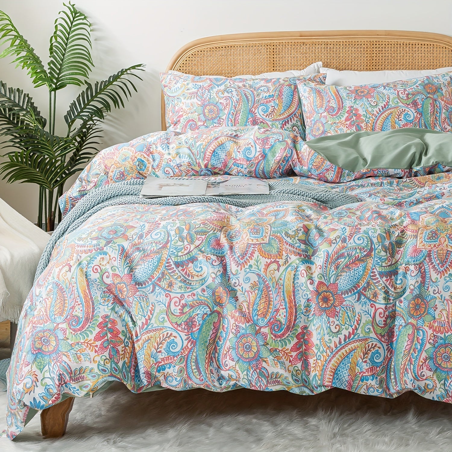 Percale Cotton Duvet Cover Set - 3-Piece Floral Botanical Bedding (Queen/King)