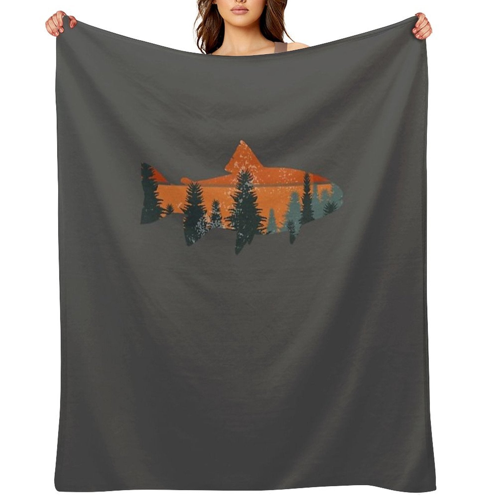 Trout Fly Fishing Nature Outdoor Fisherman Gift Throw Blanket