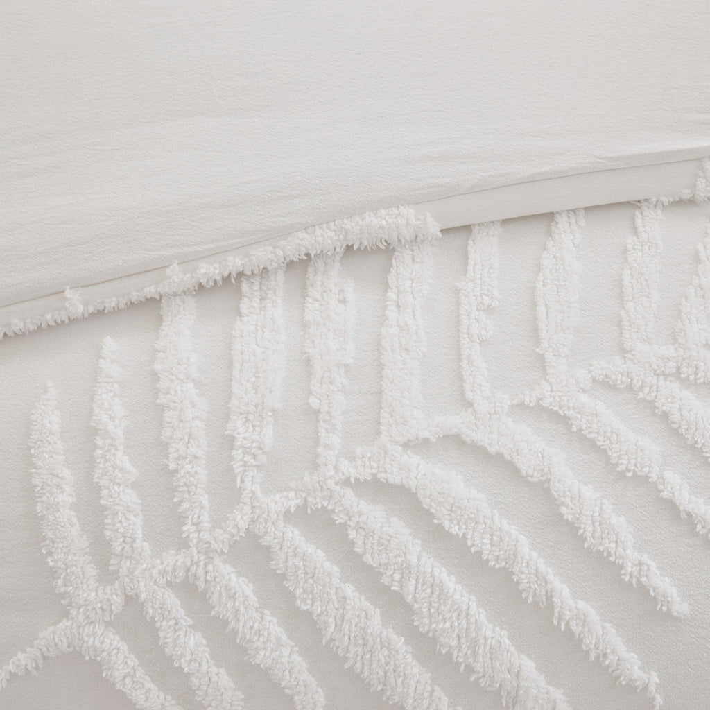3 Piece Tufted Cotton Chenille Palm Comforter Set Off-White Full/Queen