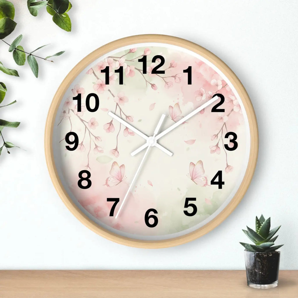 Cherry Blossom Wall Clock – Watercolor Floral Design - Dipaliz