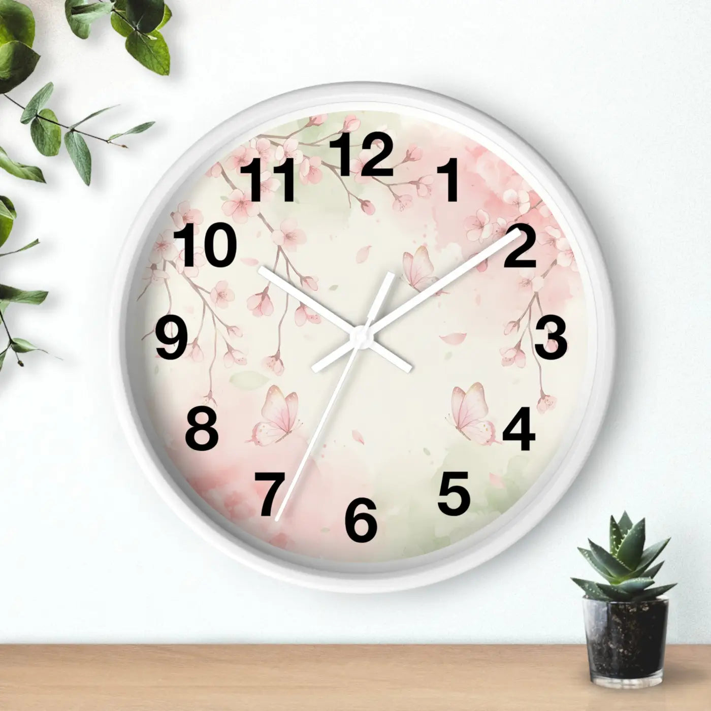 Cherry Blossom Wall Clock – Watercolor Floral Design - Dipaliz