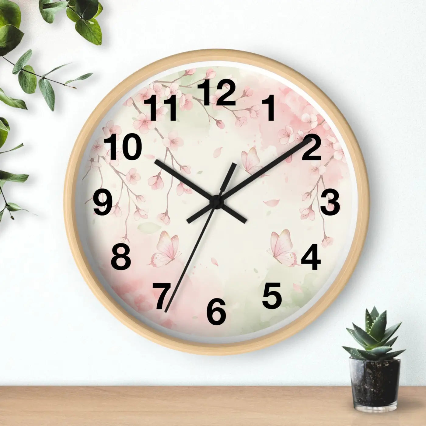 Cherry Blossom Wall Clock – Watercolor Floral Design - Dipaliz