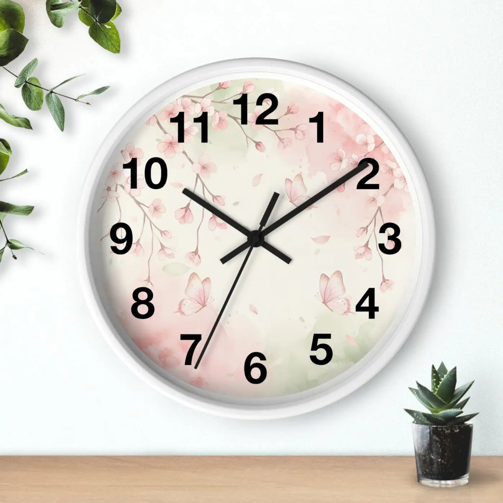 Cherry Blossom Wall Clock – Watercolor Floral Design - Dipaliz