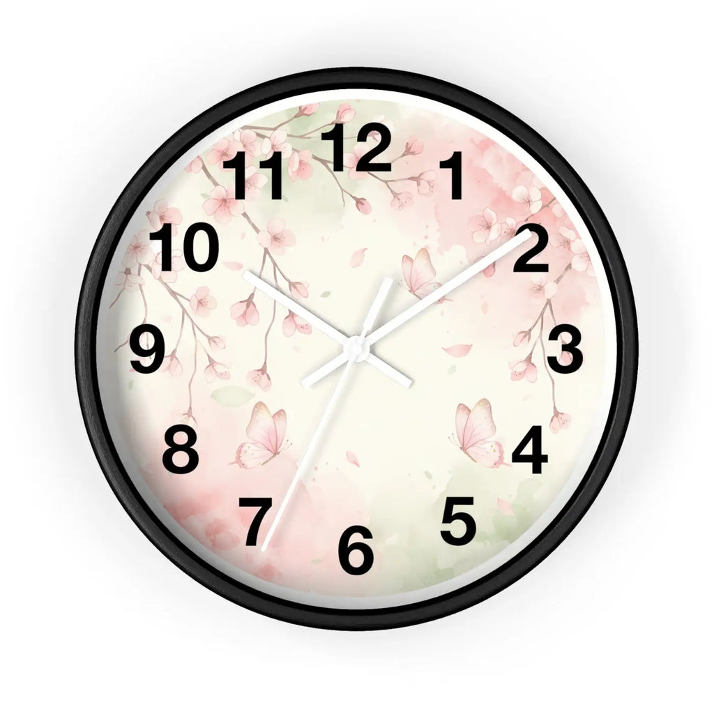 Cherry Blossom Wall Clock – Watercolor Floral Design - Dipaliz