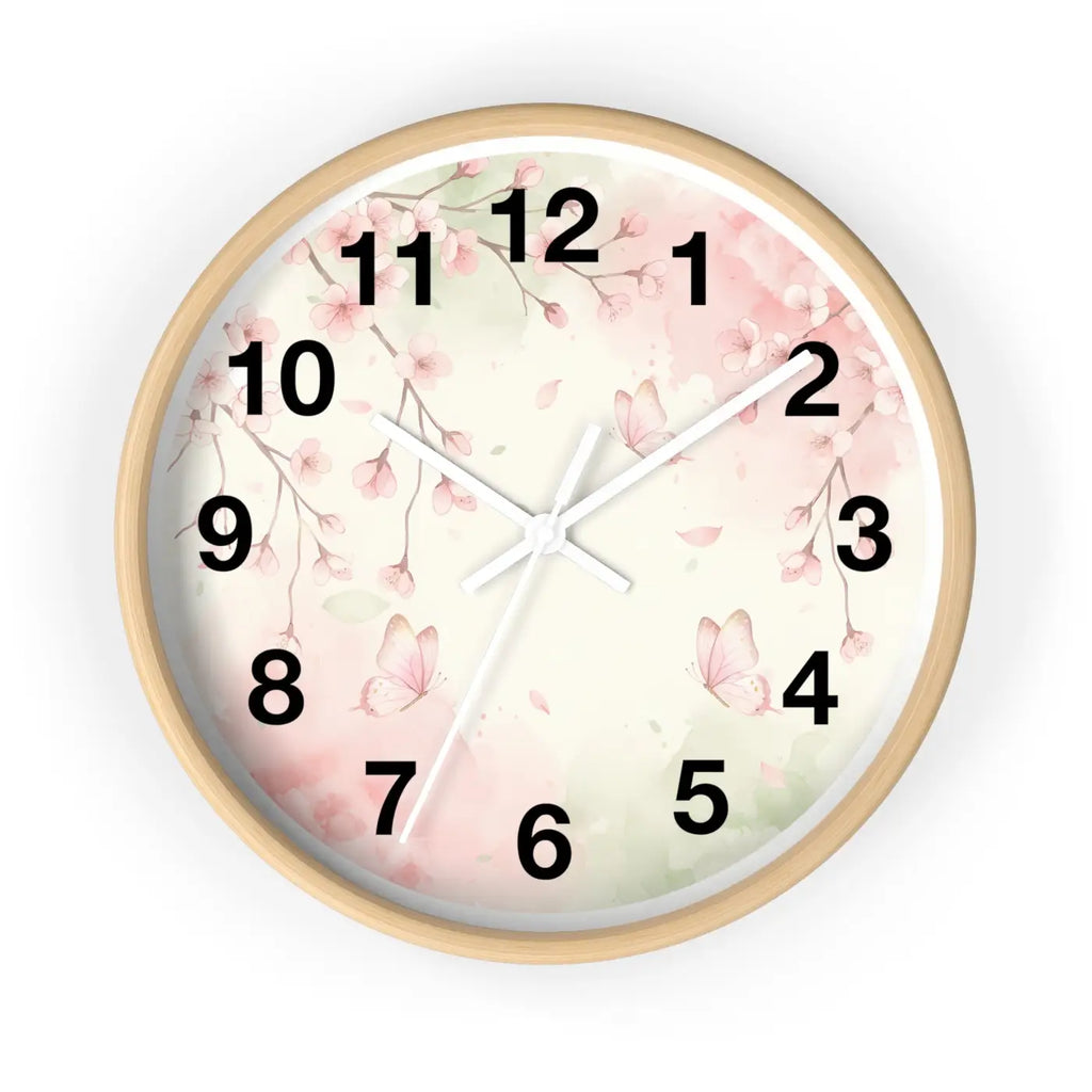 Cherry Blossom Wall Clock – Watercolor Floral Design - Dipaliz