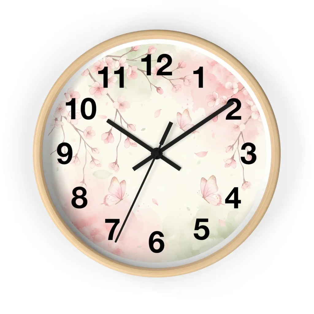 Cherry Blossom Wall Clock – Watercolor Floral Design - Dipaliz