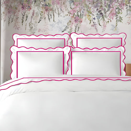 400TC Cotton Scallop Embroidery & Border Sateen Solid Duvet Cover Set