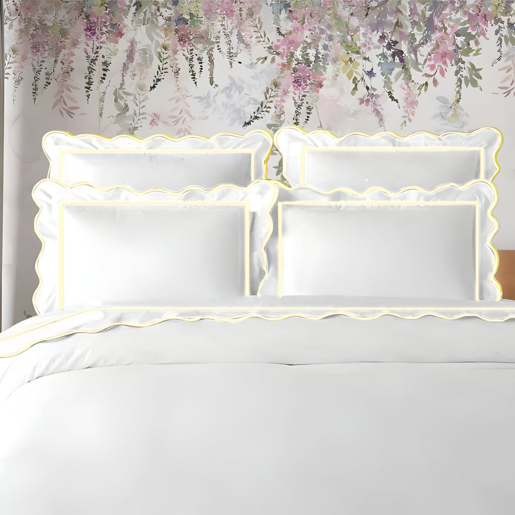 400TC Cotton Scallop Embroidery & Border Sateen Solid Duvet Cover Set