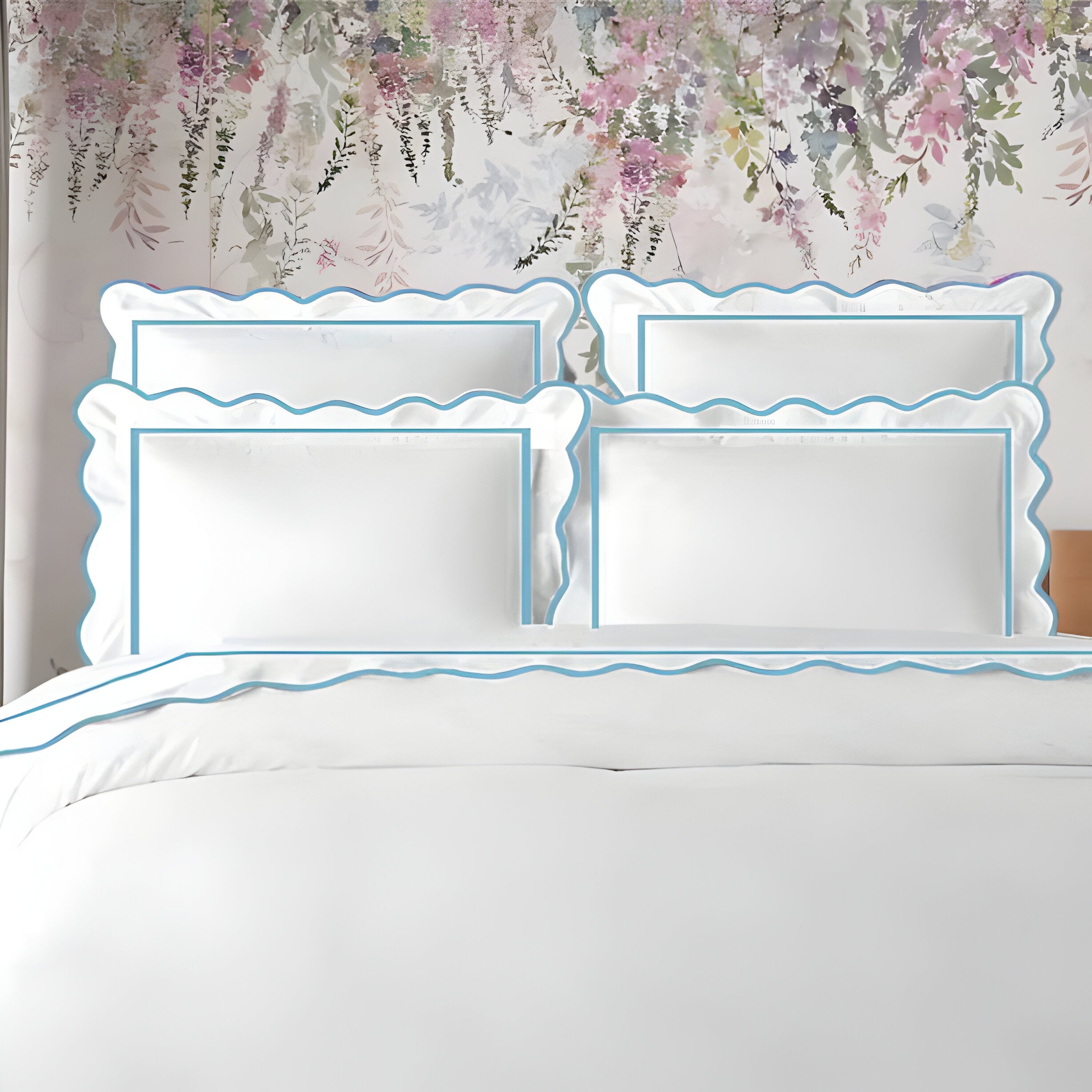 400TC Cotton Scallop Embroidery & Border Sateen Solid Duvet Cover Set