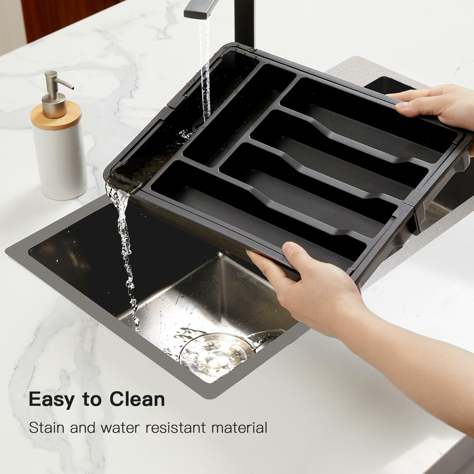 Pipishell Expandable Silverware Drawer Organizer BPA-Free Black 8 Compartments
