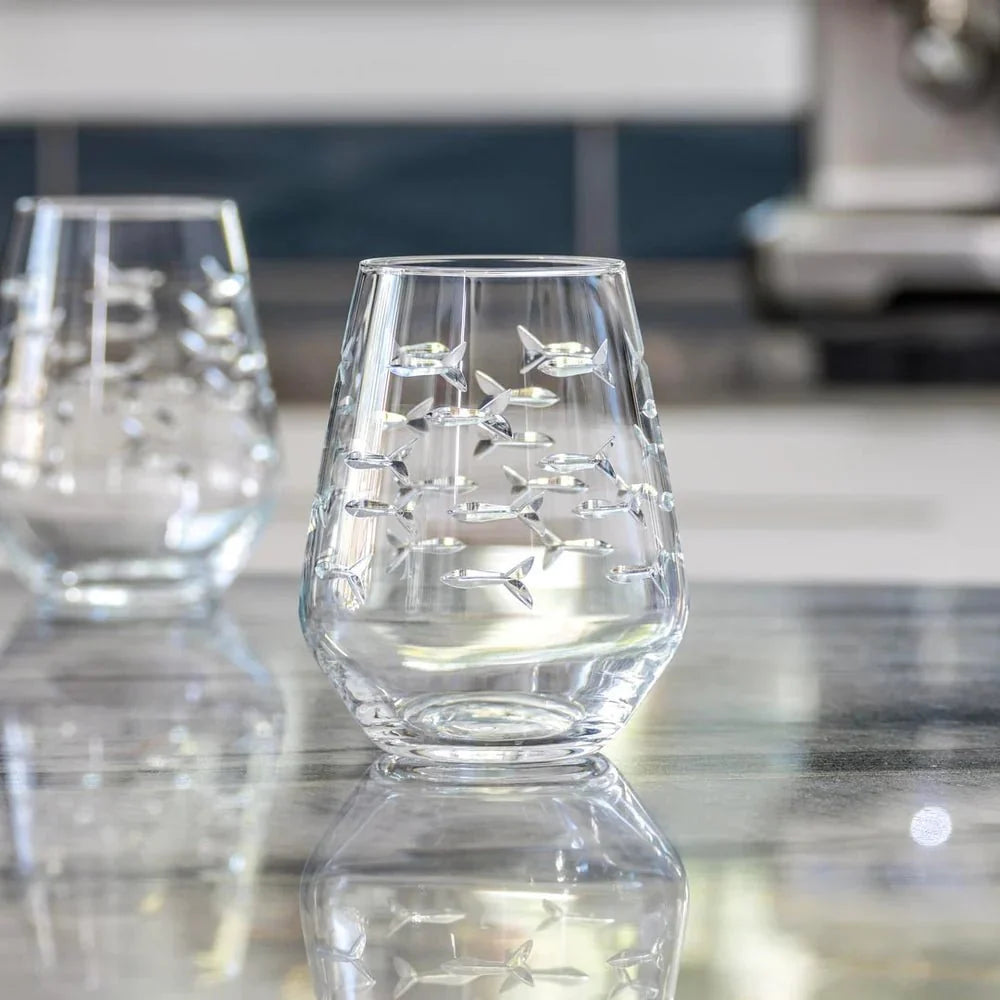 School of Fish Etched Glassware
