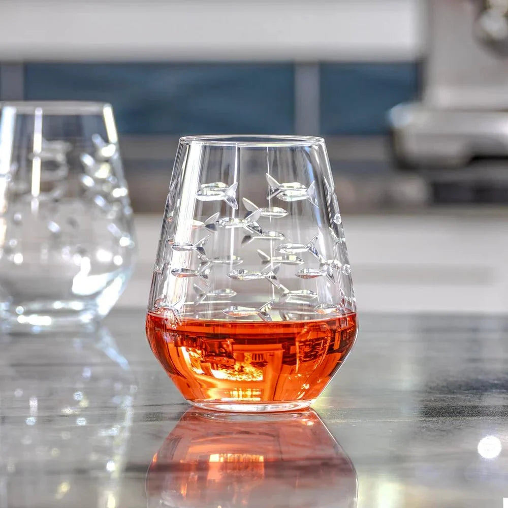 School of Fish Etched Glassware