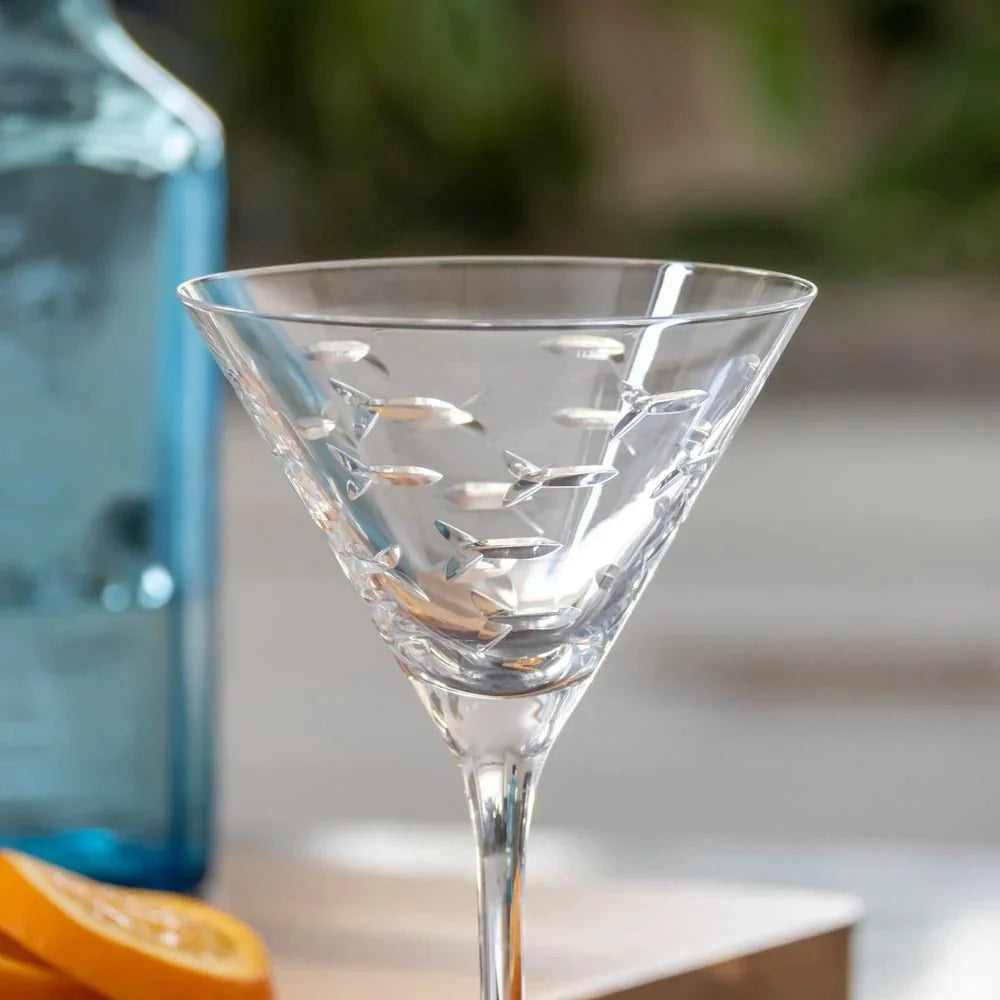 School of Fish Etched Glassware