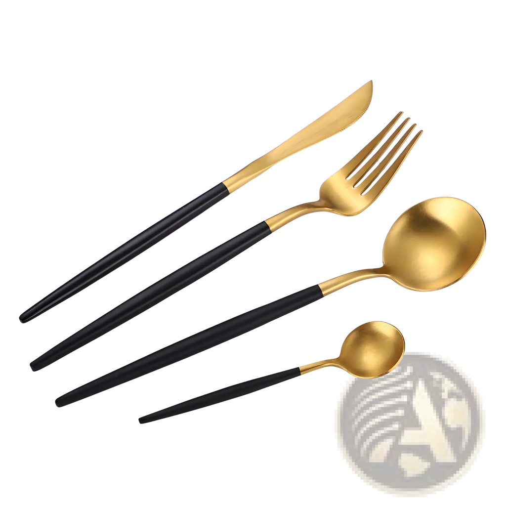 Stainless Steel Cutlery Set with Green Gold Handles
