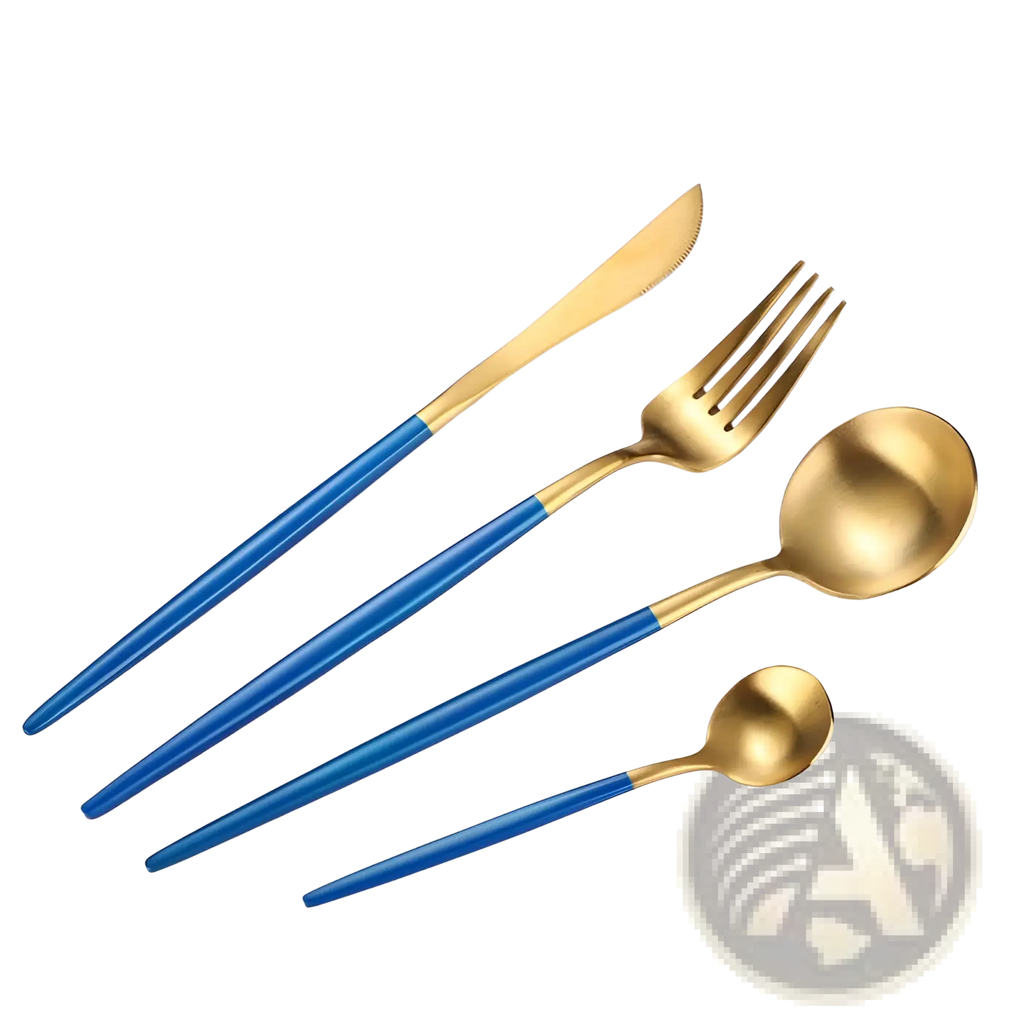 Stainless Steel Cutlery Set with Green Gold Handles